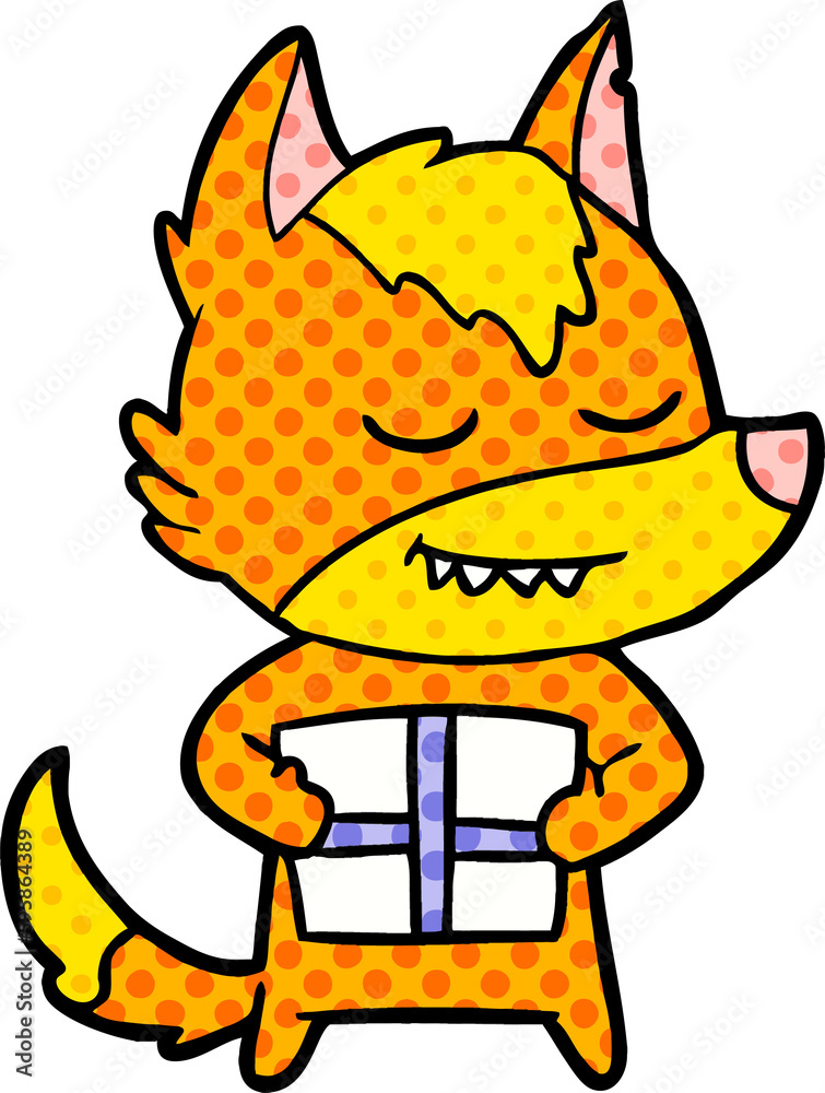 fox cartoon character with present fox cartoon character with present