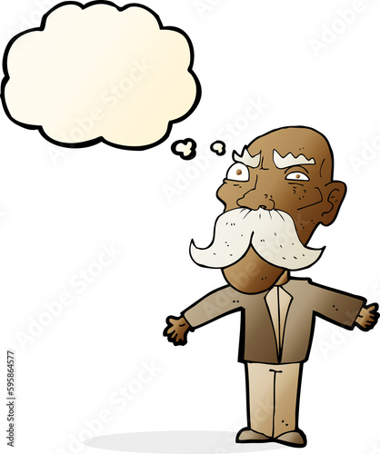 cartoon angry old man with thought bubble