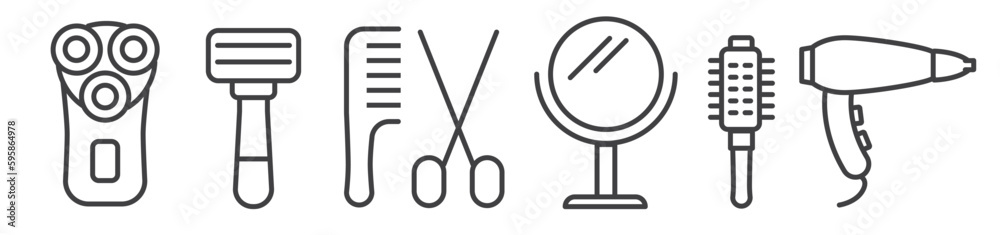 Barbershop - thin line icon set on white background Barbershop - thin line icon set on white background