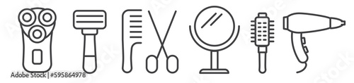 Barbershop - thin line icon set on white background