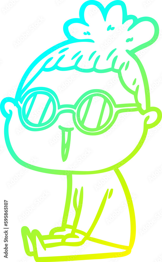 cold gradient line drawing of a cartoon woman wearing spectacles cold gradient line drawing of a cartoon woman wearing spectacles