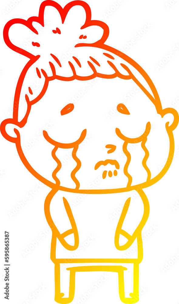warm gradient line drawing of a cartoon crying woman warm gradient line drawing of a cartoon crying woman