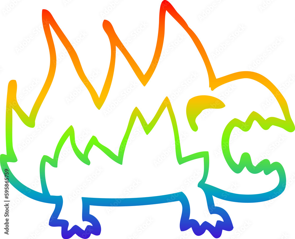 Fototapeta premium rainbow gradient line drawing of a cartoon fire demon