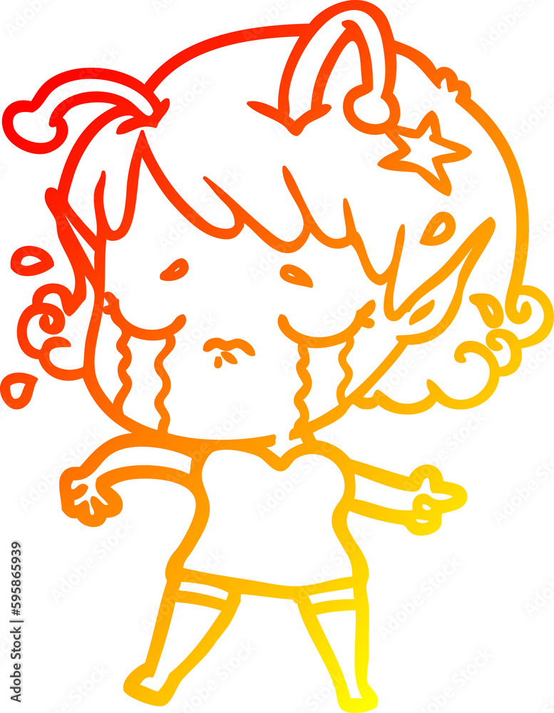 warm gradient line drawing of a cartoon crying alien girl warm gradient line drawing of a cartoon crying alien girl