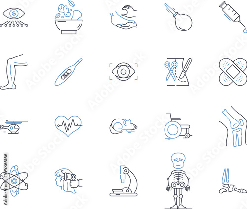Critical care line icons collection. Intubation, Ventilation, Hemodynamic, Vasopressors, Hypoxia, Resuscitation, Triage vector and linear illustration. Ecmo,Trauma,Shock outline signs set