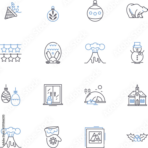 Twelfth Night line icons collection. Comedy, Deception, Romance, Misrule, Disguise, Illyria, Madness vector and linear illustration. Sensuality,Transformation,Festivity outline signs set photo