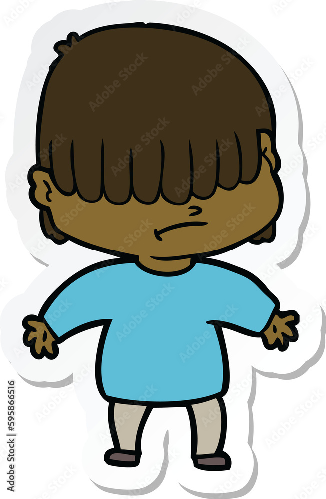 sticker of a cartoon boy with untidy hair sticker of a cartoon boy with untidy hair
