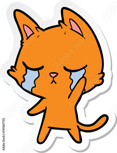 sticker of a crying cartoon cat © lineartestpilot