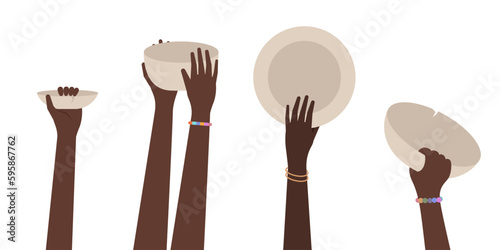 Starving people. Poverty stricken starving famine hands. Illustration of Starving People Asking for Food