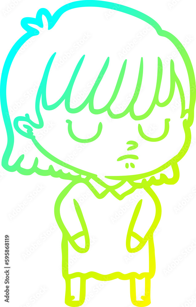 cold gradient line drawing of a cartoon woman cold gradient line drawing of a cartoon woman