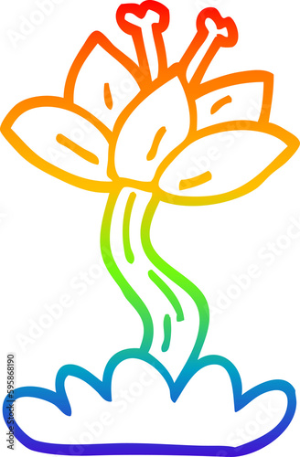 rainbow gradient line drawing of a cartoon lilly flower