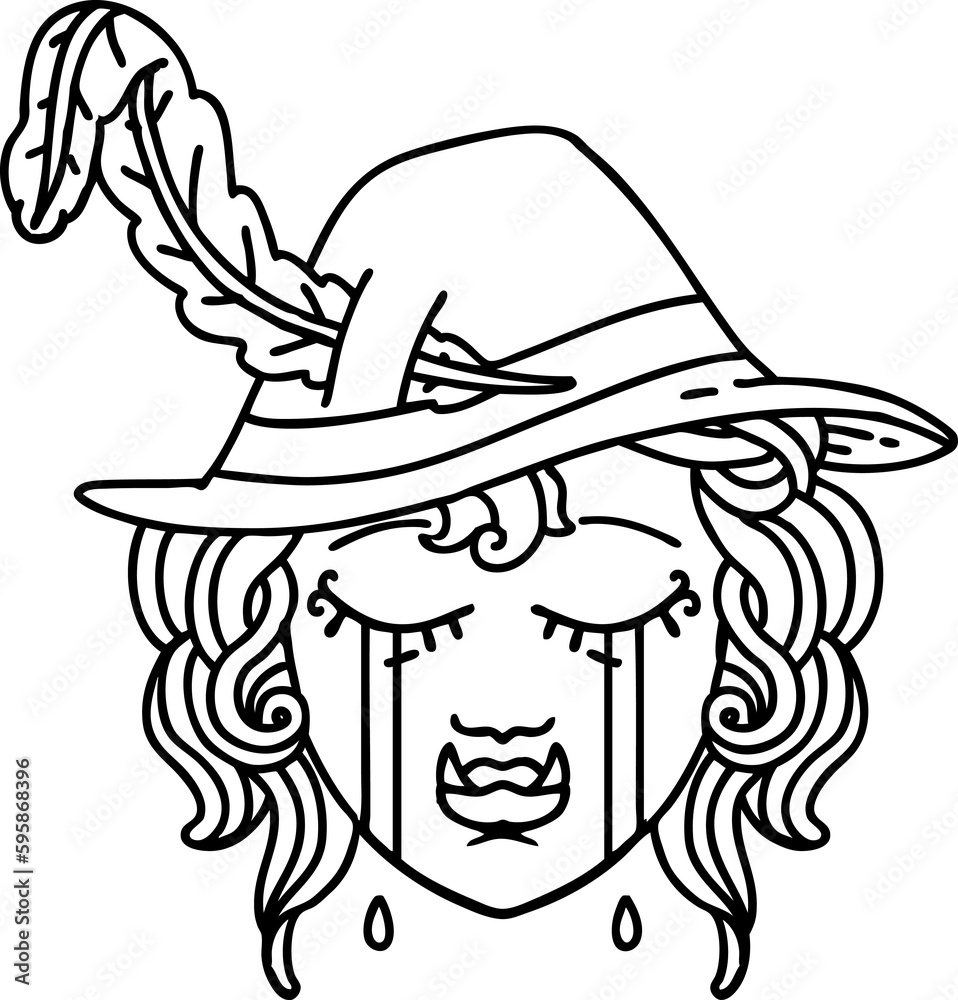 Black and White Tattoo linework Style crying orc bard character Black and White Tattoo linework Style crying orc bard character