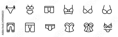 Underwear icon, Boxer, lingerie, panties and bra, Clothes, Fashion related icon editable Stroke line icons and Suitable for Web Page, Mobile App, UI, UX design.