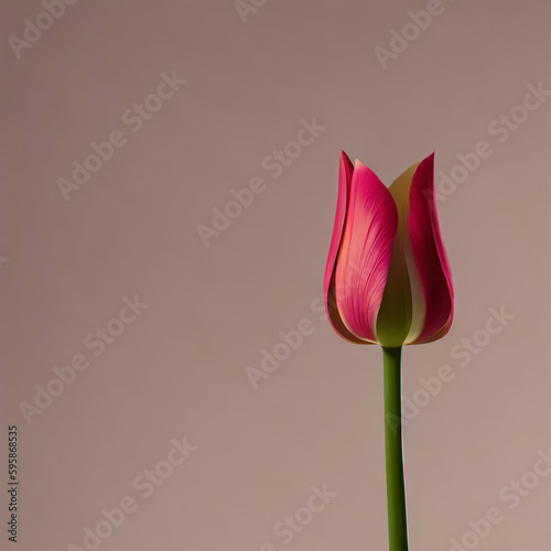 Red tulip on light beige background. Generative AI