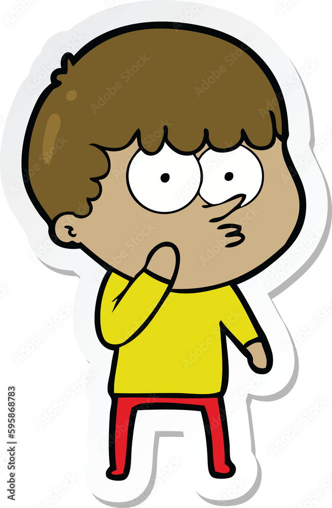 sticker of a cartoon curious boy