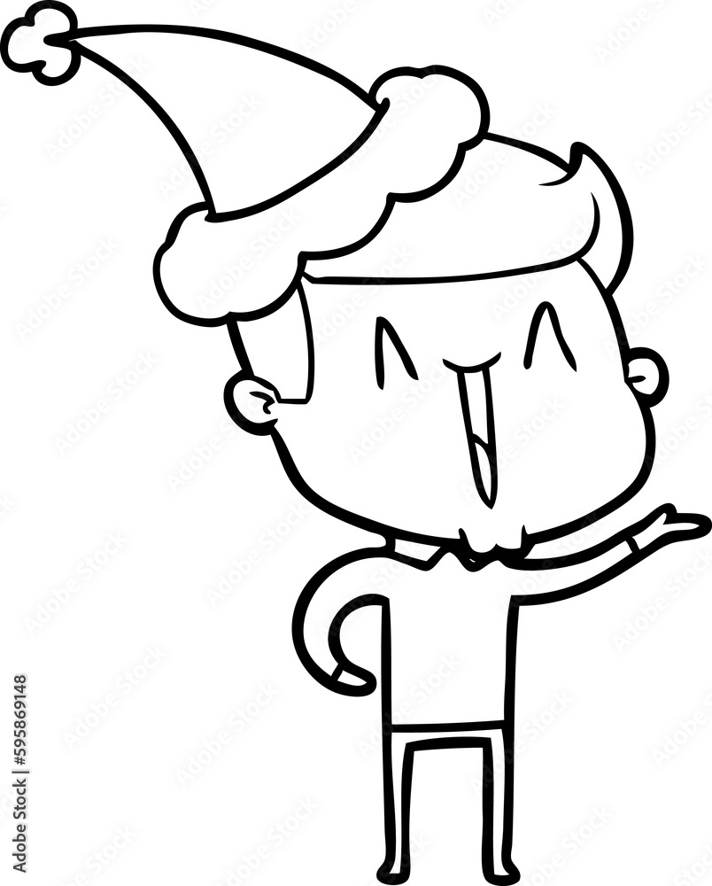 Fototapeta premium hand drawn line drawing of a excited man wearing santa hat