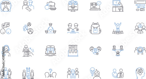 Game-based learning line icons collection. Engagement  Learning  Gamification  Motivation  Fun  Interactivity  Feedback vector and linear illustration. Challenge Collaboration Reward outline signs set