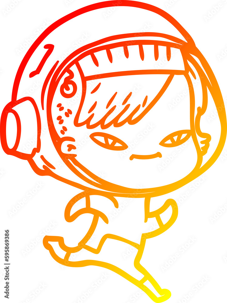 warm gradient line drawing of a cartoon astronaut woman