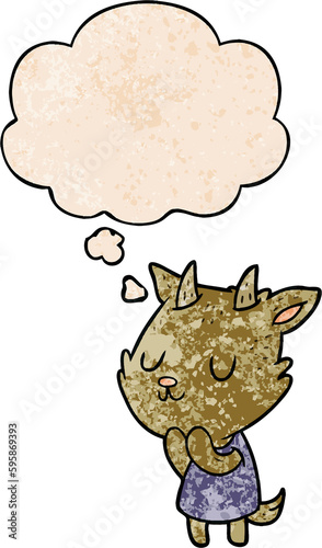 cartoon goat with thought bubble in grunge texture style