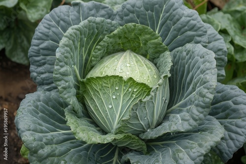 ripe heads of white cabbage in the beds