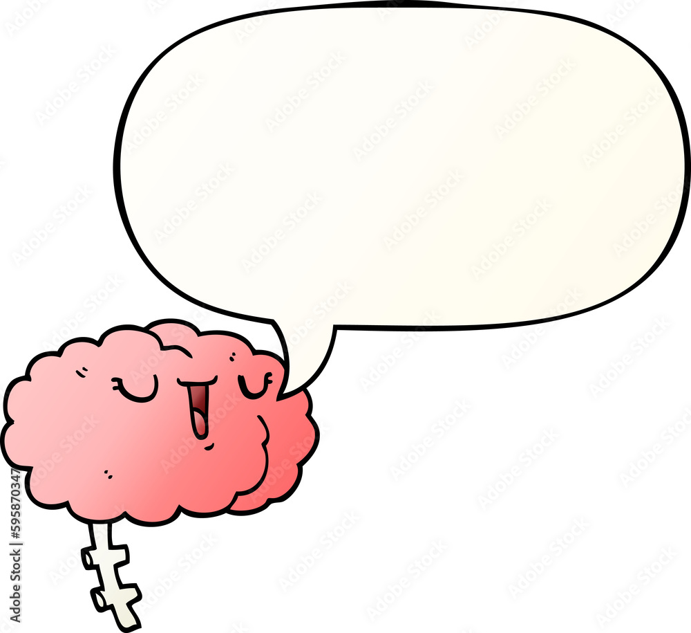 happy cartoon brain with speech bubble in smooth gradient style happy cartoon brain with speech bubble in smooth gradient style