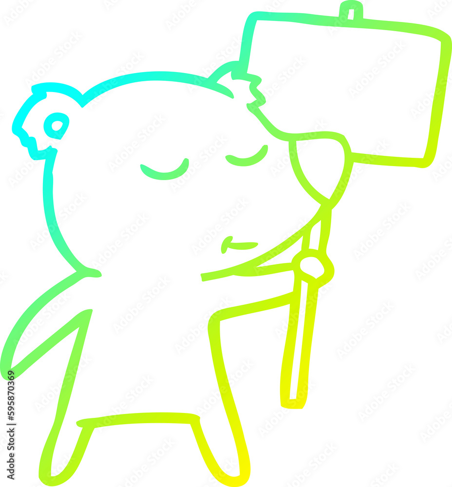 cold gradient line drawing of a happy cartoon polar bear with sign cold gradient line drawing of a happy cartoon polar bear with sign
