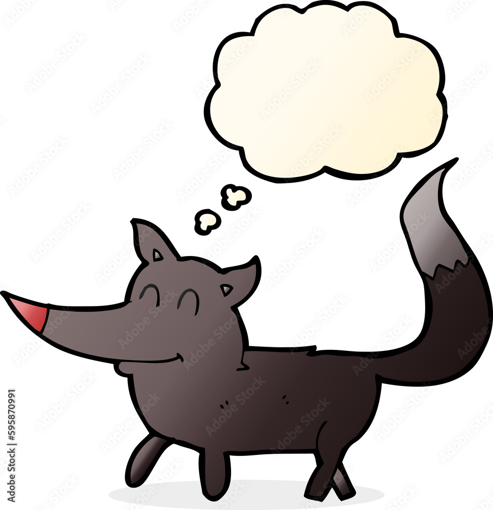 cartoon little wolf with thought bubble