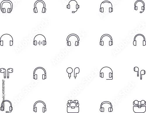 Collection of modern heaphones outline icons. Set of modern illustrations for mobile apps, web sites, flyers, banners etc isolated on white background. Premium quality signs.