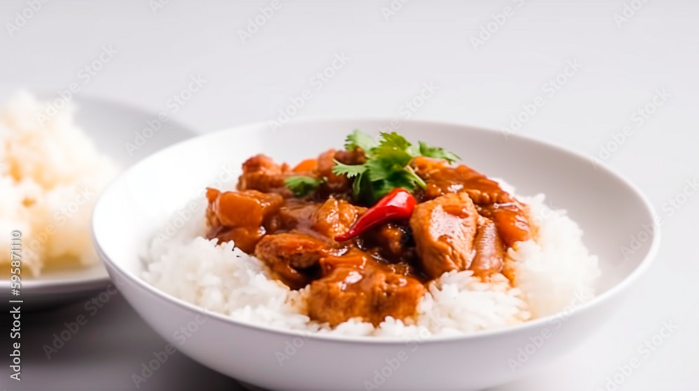 Taiwanese Pork Stew with Steamed Rice, Served Individually Generative AI, Taiwanese Pork Stew with Steamed Rice, Served Individually Generative AI,