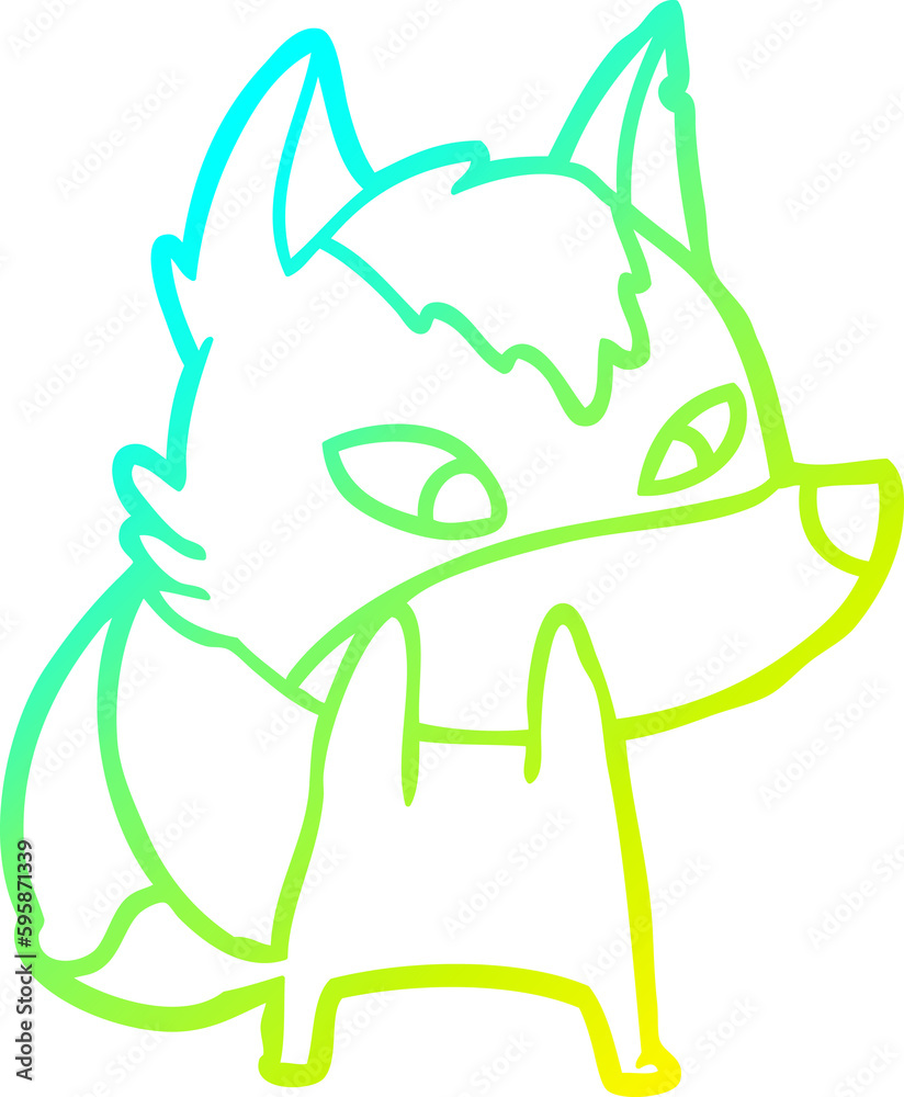 Obraz premium cold gradient line drawing of a shy cartoon wolf