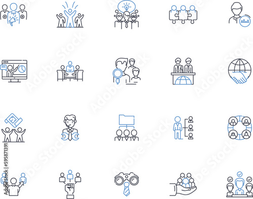 Business direction line icons collection. Strategy, Vision, Mission, Goals, Objectives, Plan, Ambition vector and linear illustration. Focus,Alignment,Expansion outline signs set