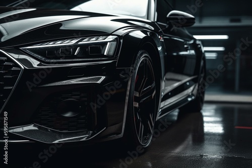 Sleek black luxury car in professional lighting. Generative AI © Cressida