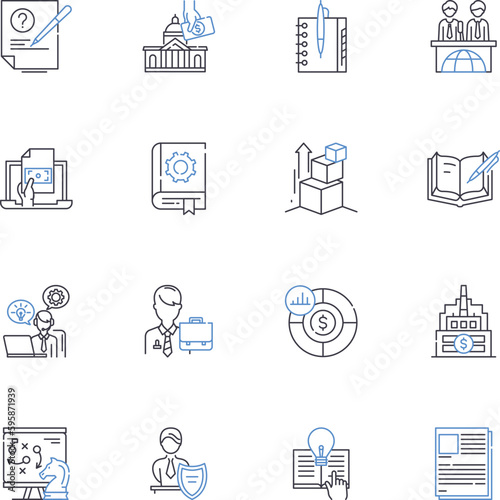 Financial planning line icons collection. Budgeting, Investment, Savings, Retirement, Insurance, Debt, Taxes vector and linear illustration. Portfolio,Wealth,Goals outline signs set