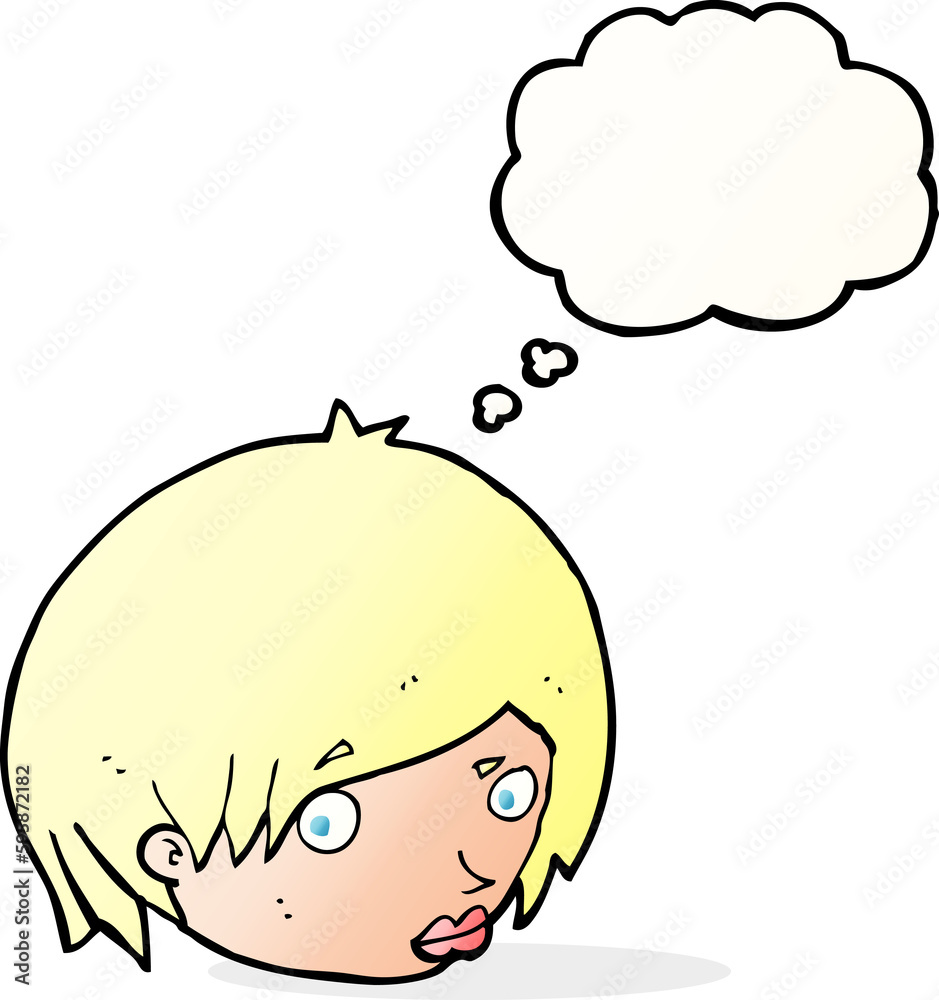 cartoon female face with raised eyebrow with thought bubble cartoon female face with raised eyebrow with thought bubble