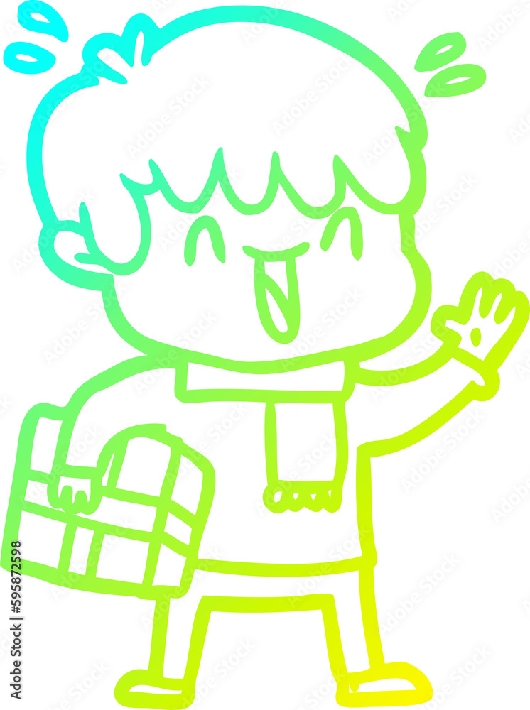 cold gradient line drawing of a cartoon laughing boy cold gradient line drawing of a cartoon laughing boy