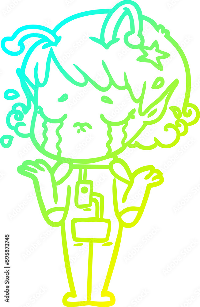 cold gradient line drawing of a cartoon crying alien girl cold gradient line drawing of a cartoon crying alien girl