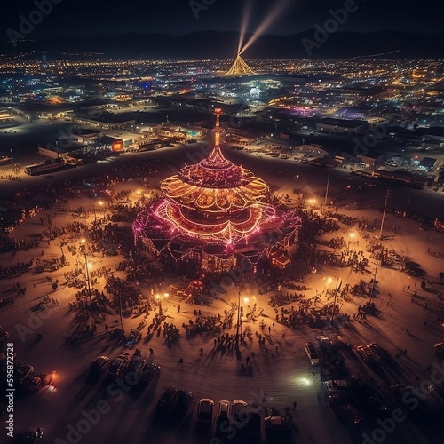 This is what the next #BurningMan could look like: A stunning night of dancing people surrounded by glowing LEDs and the powerful main fire. photo