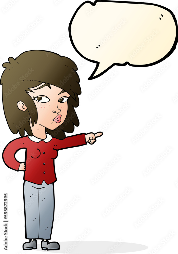 cartoon woman pointing with speech bubble cartoon woman pointing with speech bubble
