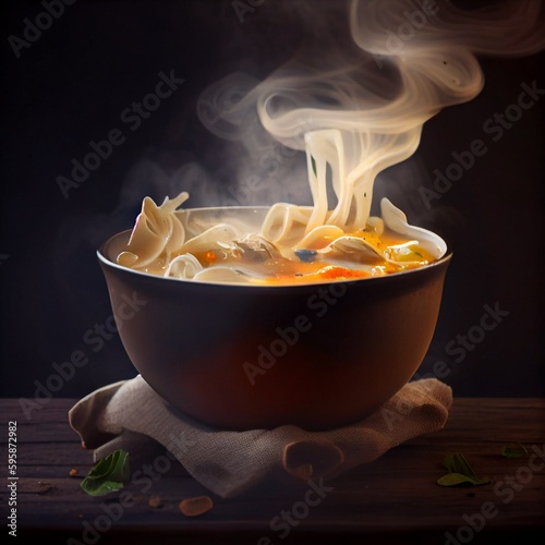 Steaming hot bowl of noodles