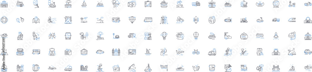 Roaming nomads line icons collection. Wanderlust, Backpacking, Adventure, Exploration, Freedom, Nomadism, Journey vector and linear illustration. Discovery,Unconventional,Simplicity outline signs set