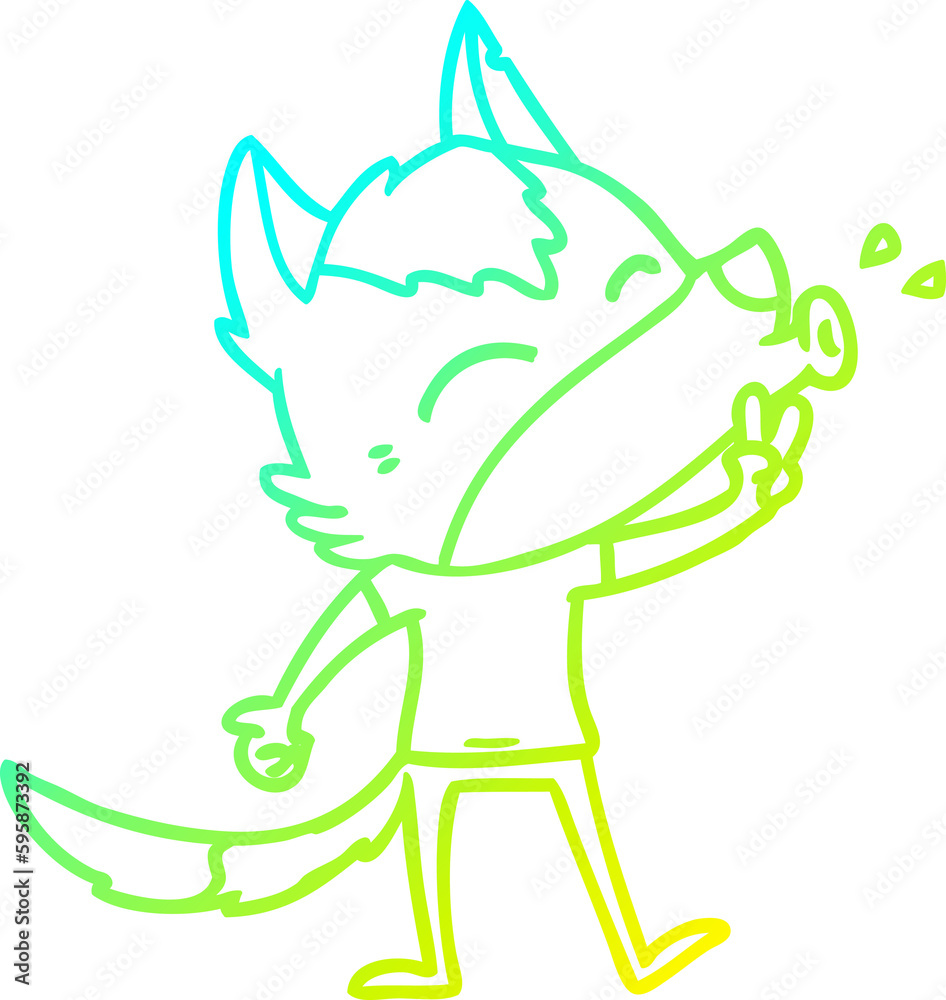 Obraz premium cold gradient line drawing of a howling cartoon wolf wearing clothes