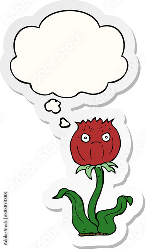 cartoon thistle with thought bubble as a printed sticker