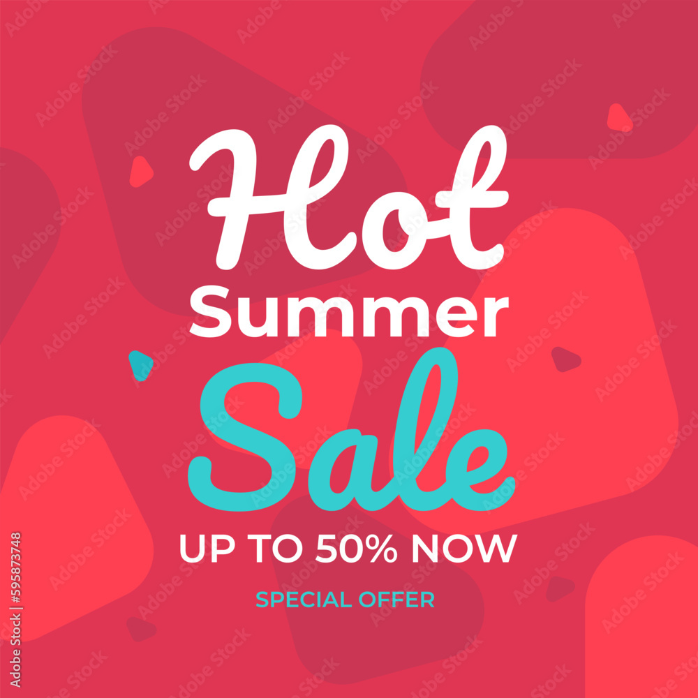 Summer Hot Banner Sale. Half-price sale. Abstract red background. Special offer banner, brochure, flyer, coupon and business card