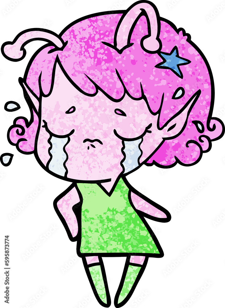 Fototapeta premium cartoon crying alien girl