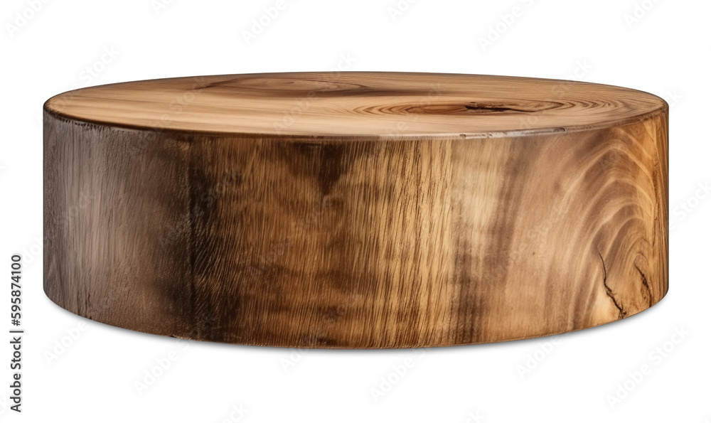Round wooden podium on transparent background, as png. Natural stage for product, cosmetic presentation. Mock up. Pedestal or platform for beauty products. Empty scene. Generative AI. Round wooden podium on transparent background, as png. Natural stage for product, cosmetic presentation. Mock up. Pedestal or platform for beauty products. Empty scene. Generative AI.