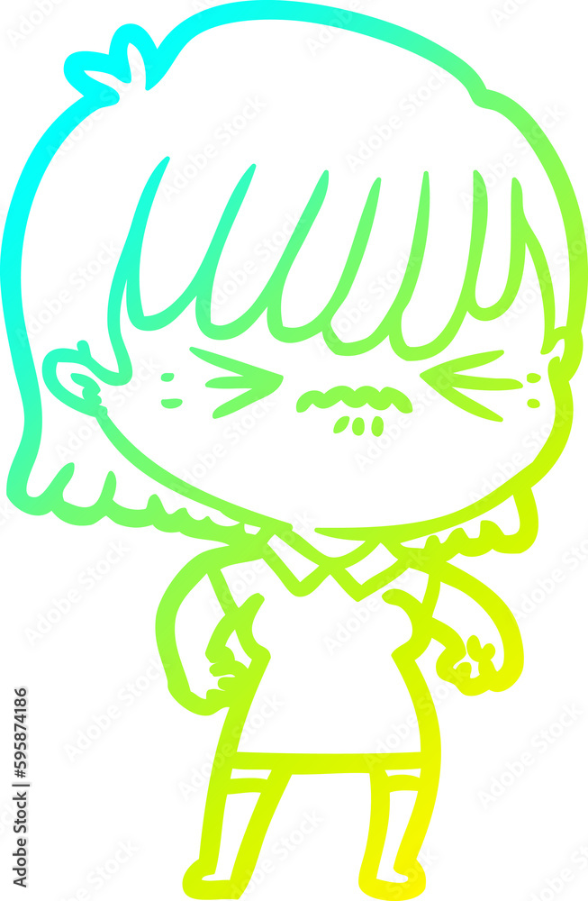 cold gradient line drawing of a annoyed cartoon girl cold gradient line drawing of a annoyed cartoon girl