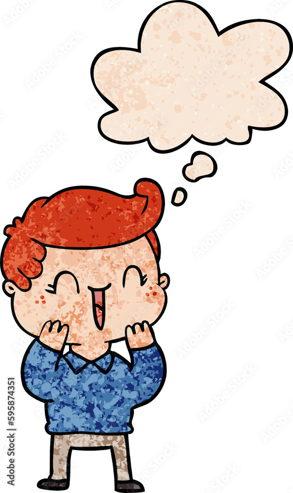 cartoon laughing boy with thought bubble in grunge texture style cartoon laughing boy with thought bubble in grunge texture style