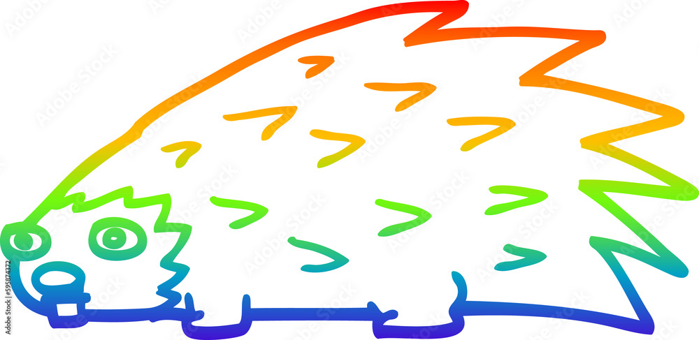 Obraz premium rainbow gradient line drawing of a cartoon spiky hedgehog