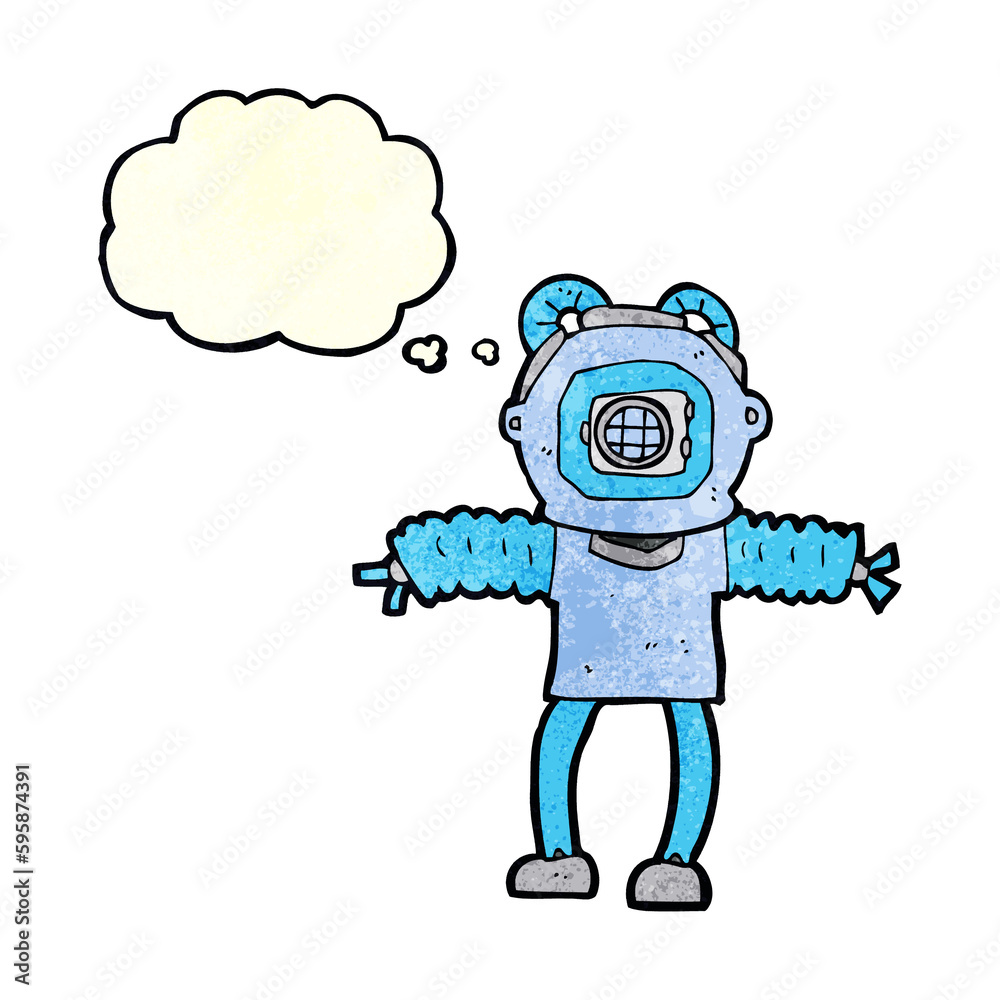 cartoon deep sea diver with thought bubble
