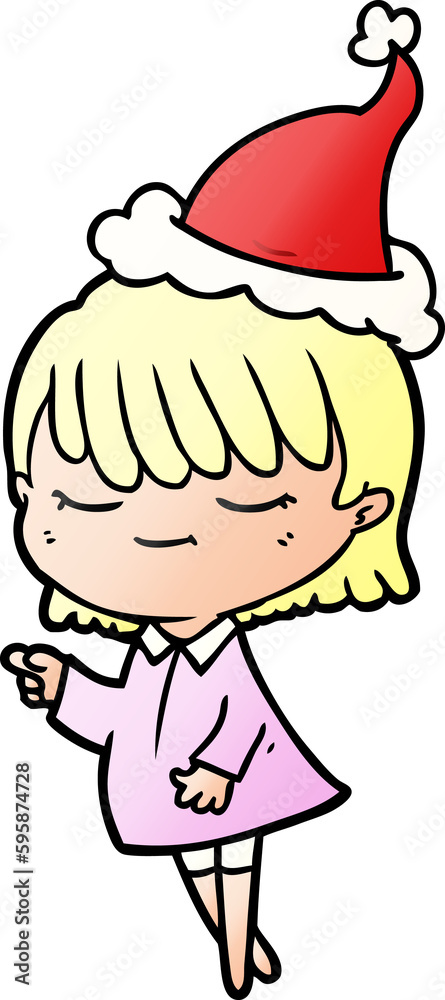 hand drawn gradient cartoon of a woman wearing santa hat